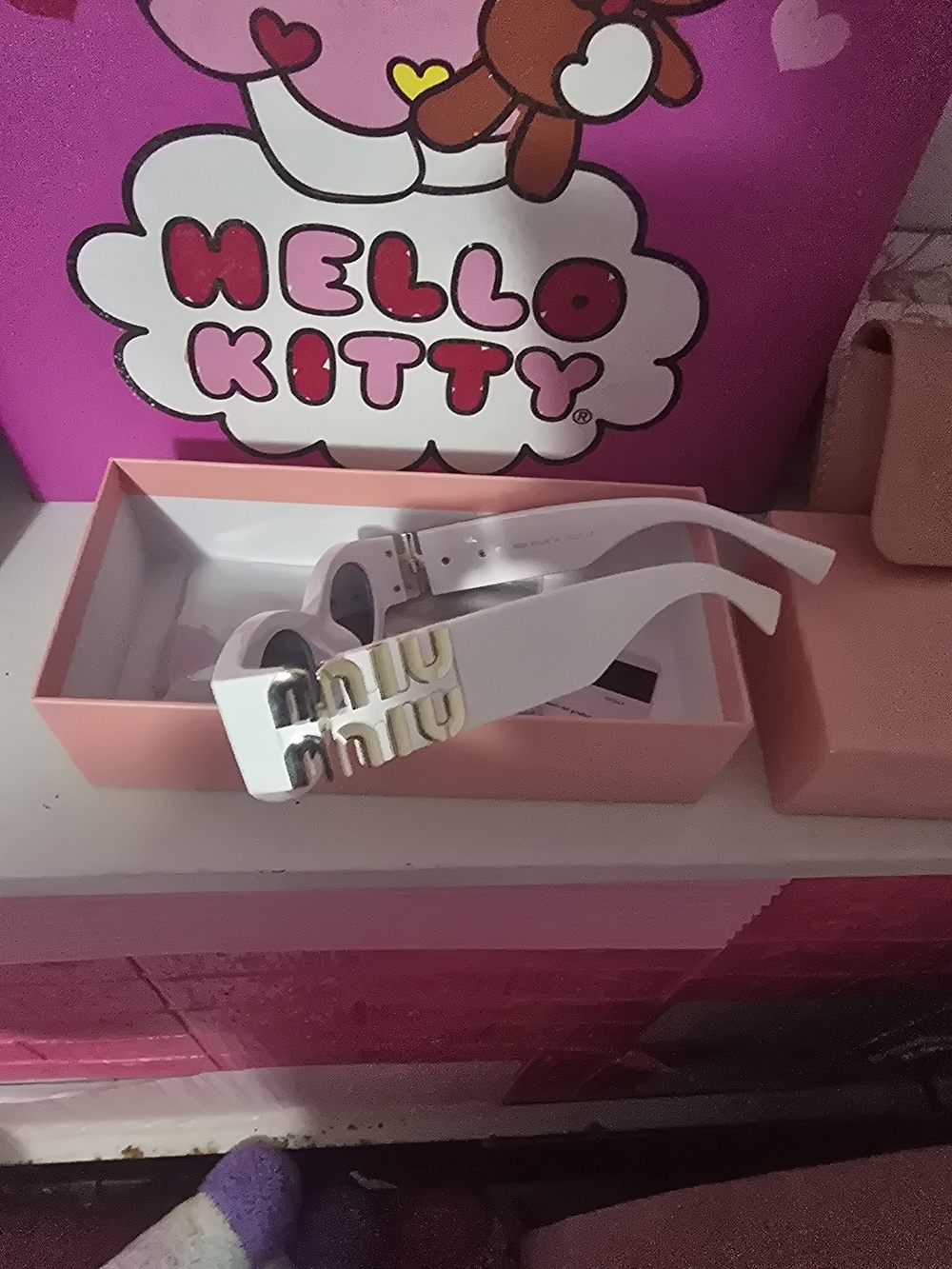 Miu Miu White Chunky Logo-Temple Sunglasses